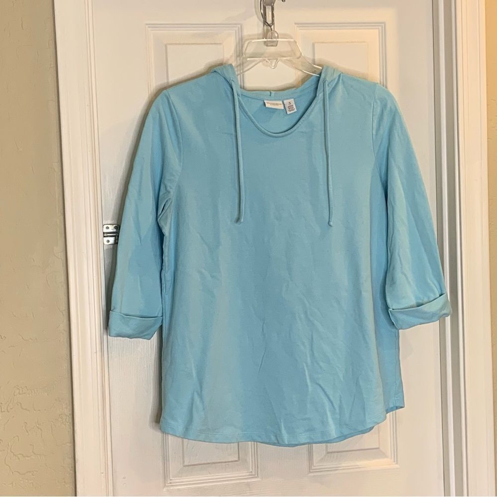 Weekends by Chicos Blue Hooded Pullover Size XL - Picture 3 of 10
